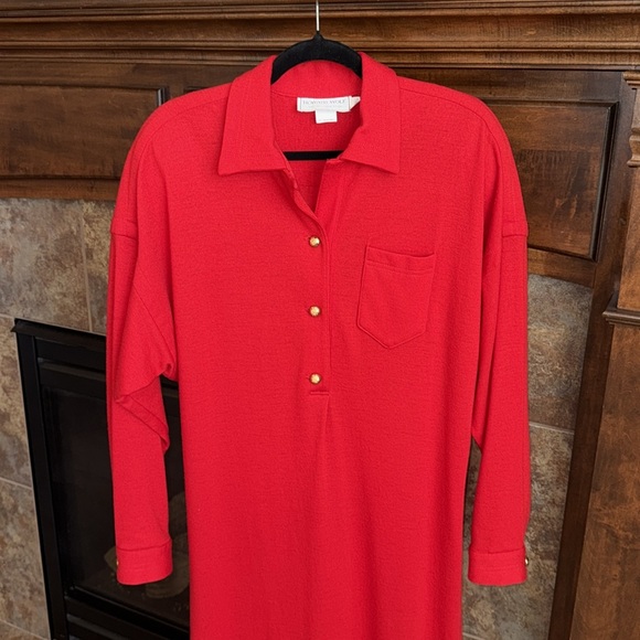 Vintage bright red Howard Wolf collared shirt dress gold tone buttons est size L - Picture 3 of 14